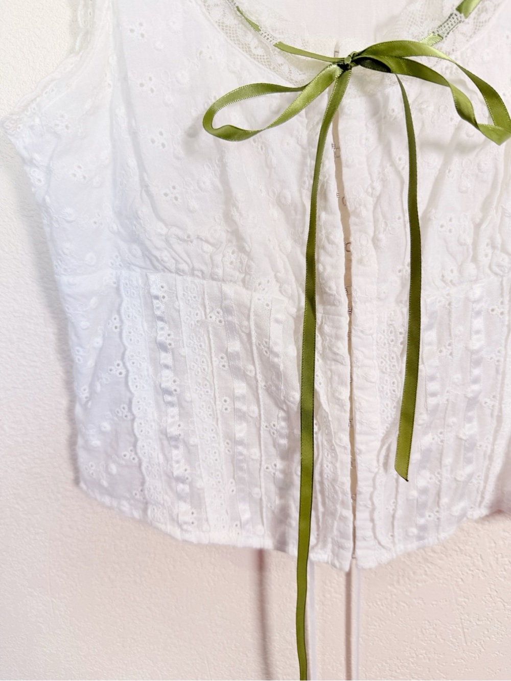 With Jean Eyelet Lace White Cotton Corset Tank Top Coquette XS Cottagecore - Picture 2 of 7